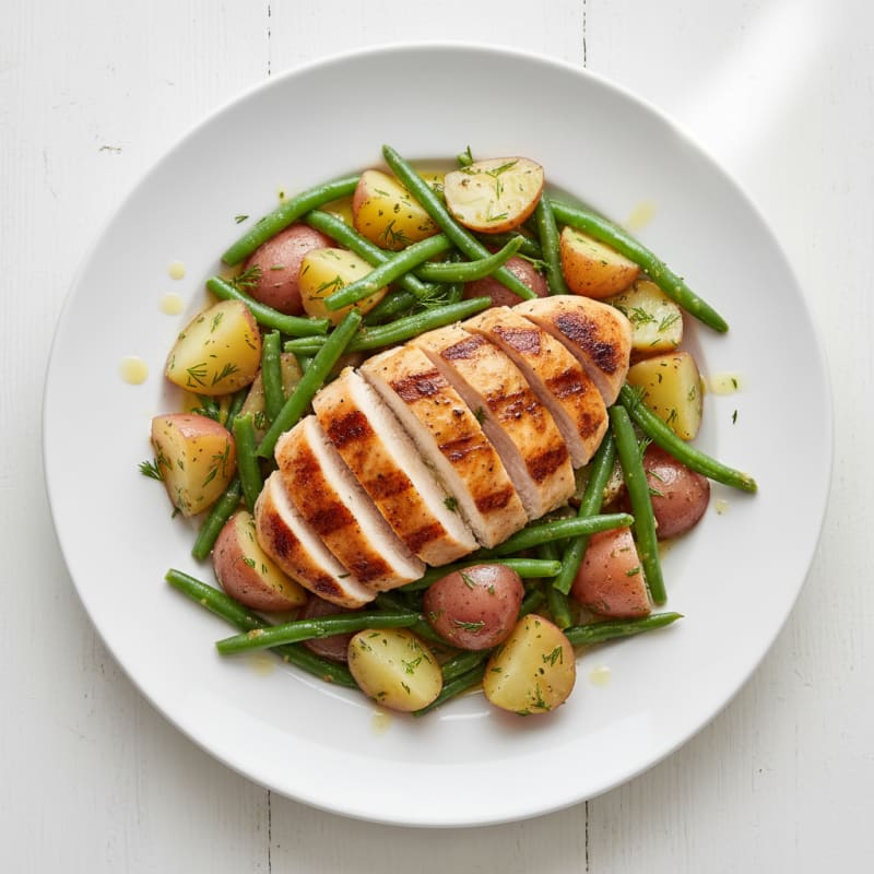 Grilled Chicken Breast with Green Bean and Potato Salad
