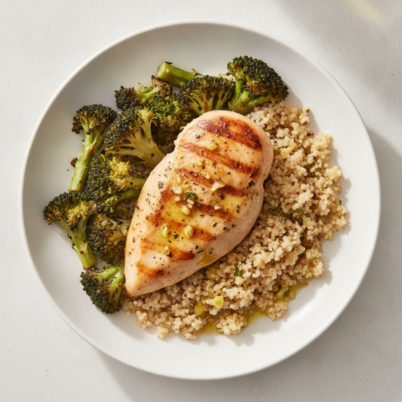 Grilled Chicken Breast with Quinoa and Roasted Broccoli