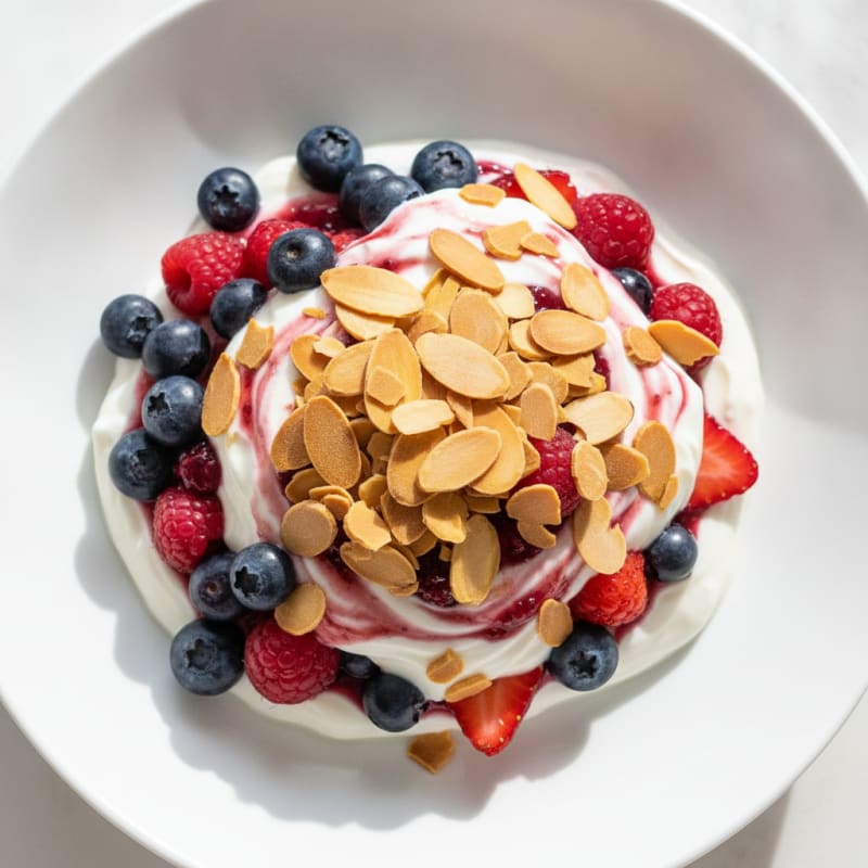 Greek Yogurt Protein Parfait with Mixed Berries and Almonds