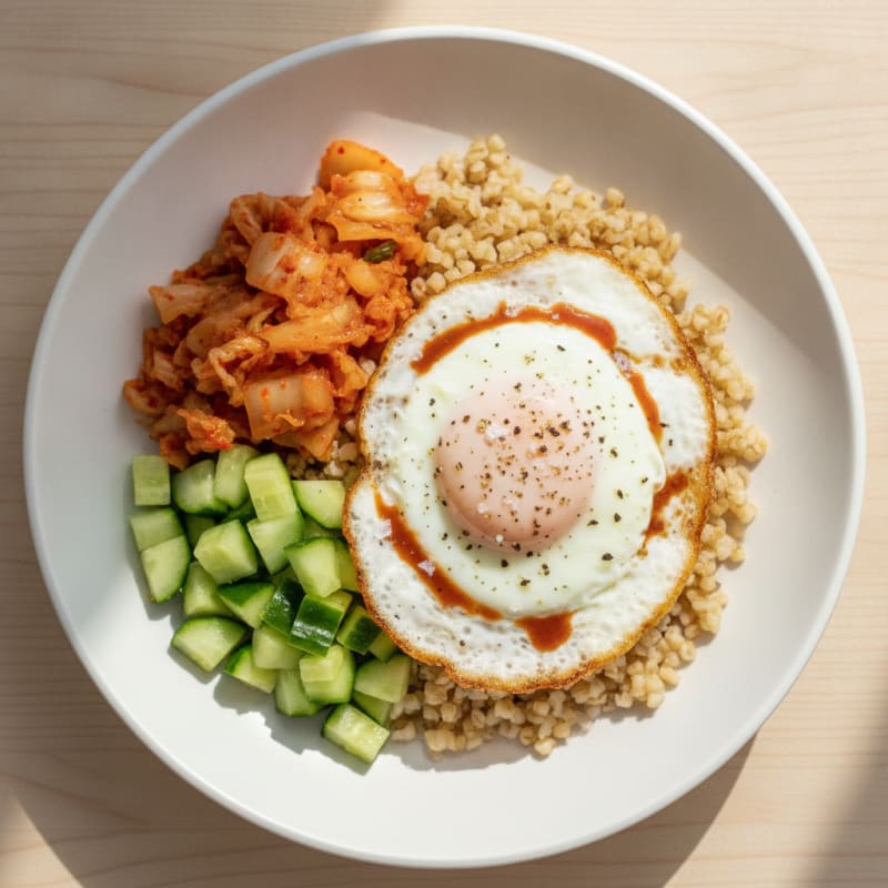 Kimchi Bulgur Bowl with Fried Egg
