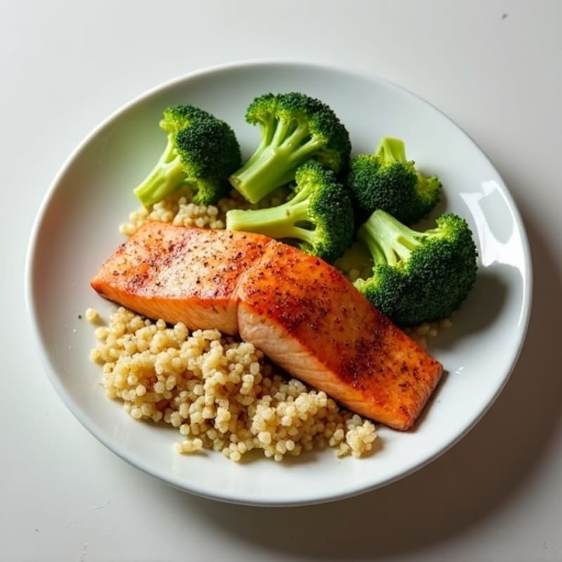 Seared Salmon with Steamed Broccoli and Quinoa