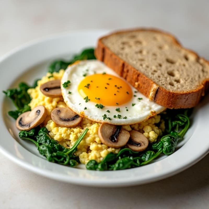 Egg White and Spinach Scramble with Sautéed Mushrooms