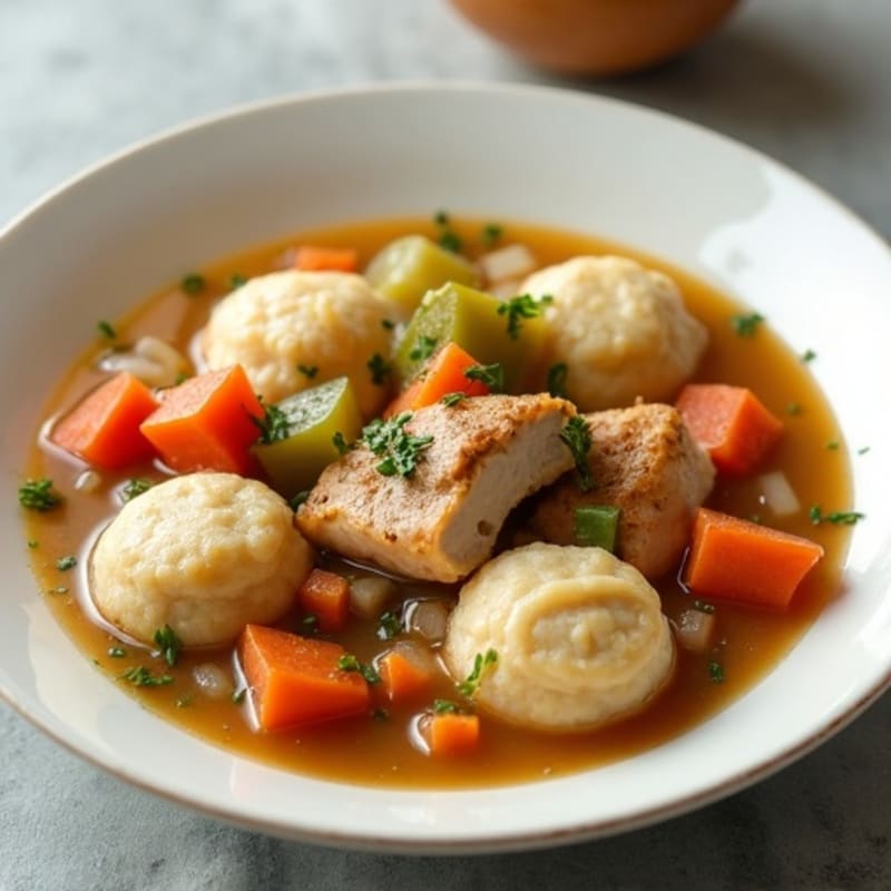Hearty Chicken and Vegetable Stew with Fluffy Herb Dumplings