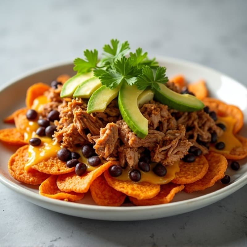 Pulled Pork Crispy Sweet Potato Nachos