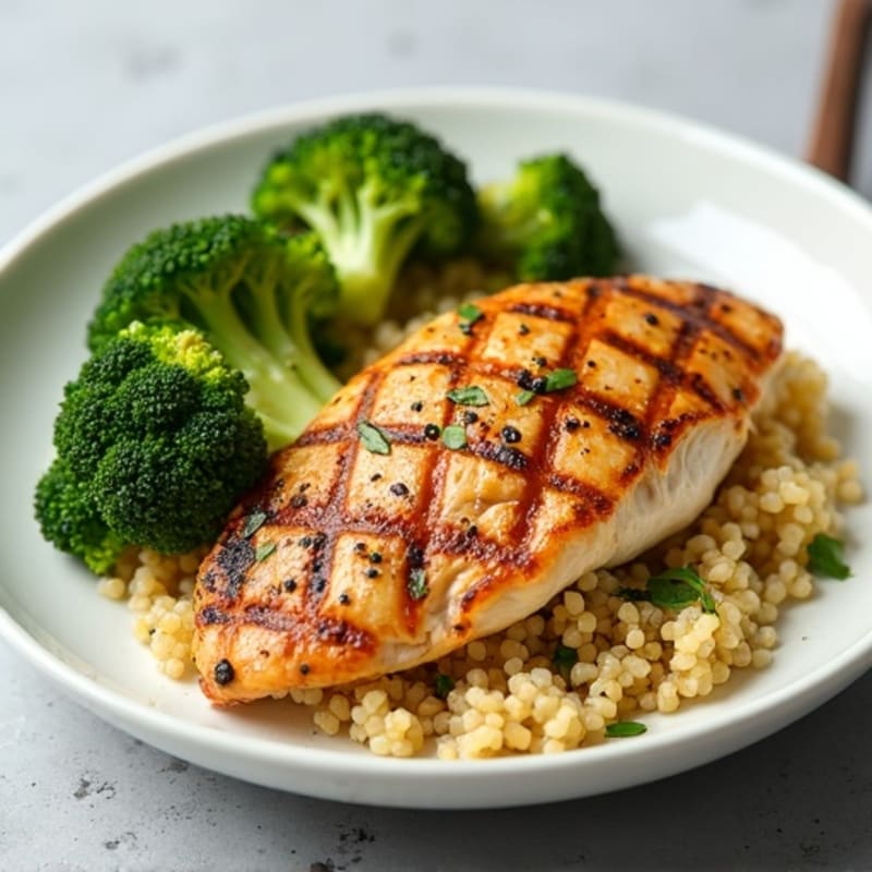 Grilled Chicken Breast with Quinoa and Roasted Broccoli