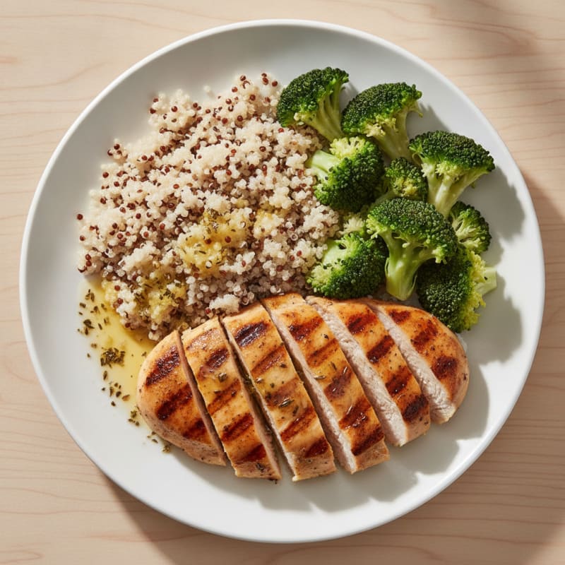Grilled Chicken Breast with Quinoa and Steamed Broccoli