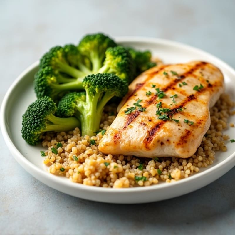 Grilled Chicken Breast with Quinoa and Roasted Broccoli