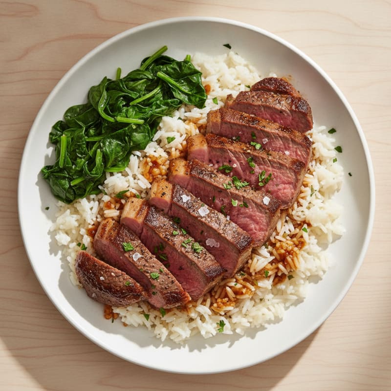 Pan-Seared Steak with Garlic Rice