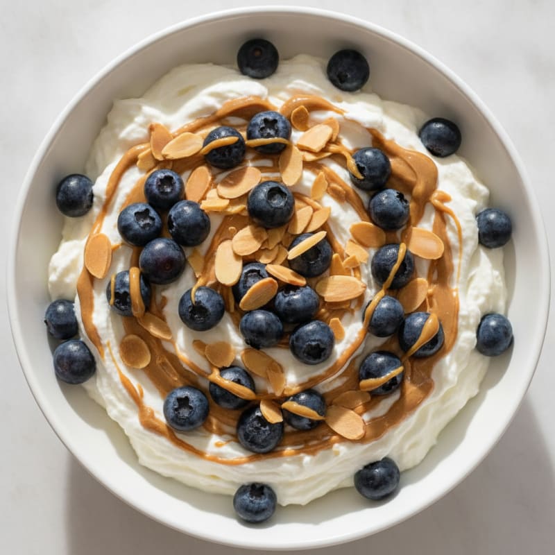 Creamy Greek Yogurt Bowl with Protein Powder and Sliced Almonds