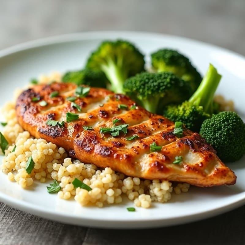 Grilled Chicken Breast with Quinoa and Roasted Broccoli