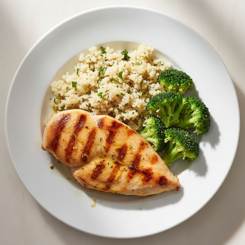Grilled Chicken Breast with Quinoa and Steamed Broccoli