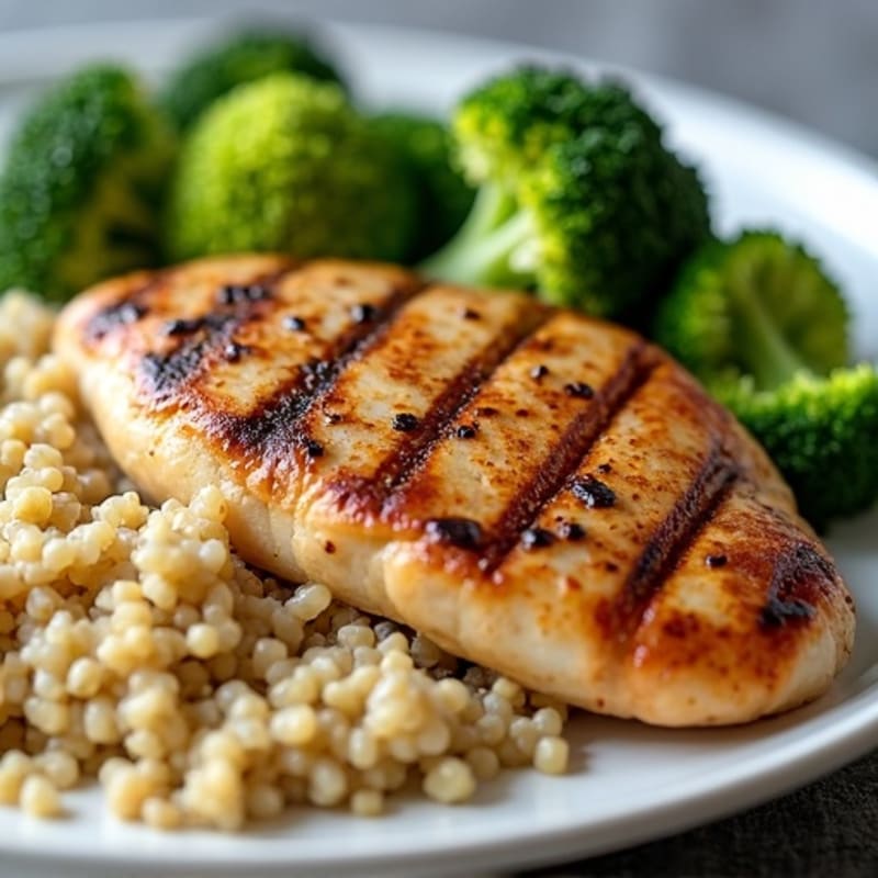 Grilled Chicken Breast with Quinoa and Roasted Broccoli