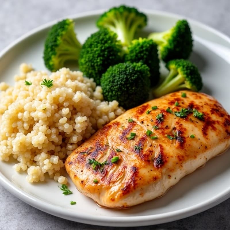 Grilled Chicken Breast with Quinoa and Roasted Broccoli
