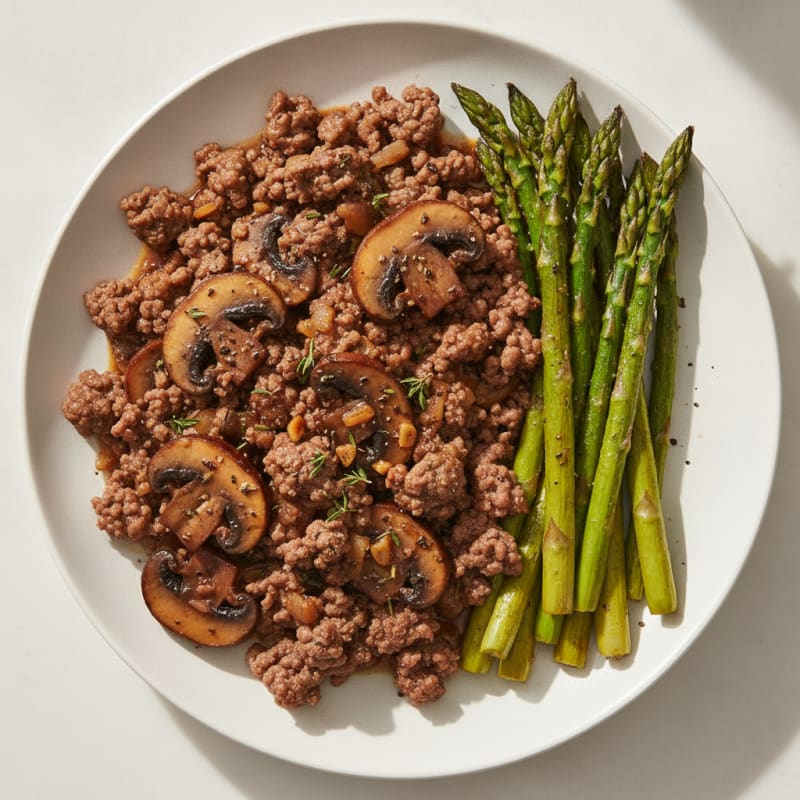 Beef and Mushroom Skillet with Roasted Asparagus