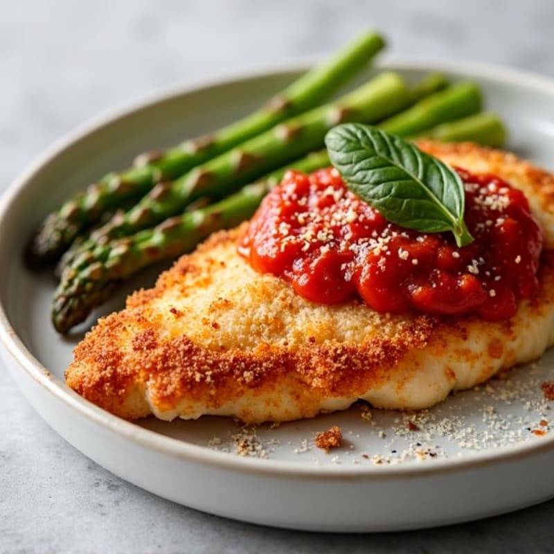 Healthy Crispy Chicken Parmesan with Roasted Asparagus