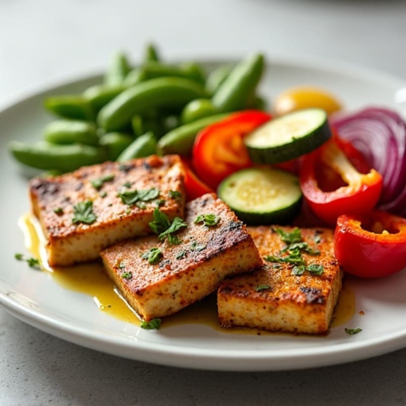 Crispy Herbed Tofu Steak with Roasted Vegetables