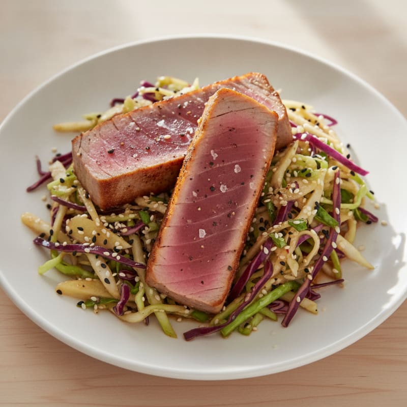 Pan-Seared Ahi Tuna with Ginger-Sesame Slaw