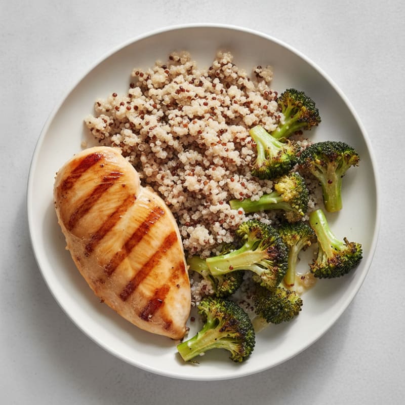 Grilled Chicken Breast with Roasted Broccoli and Quinoa
