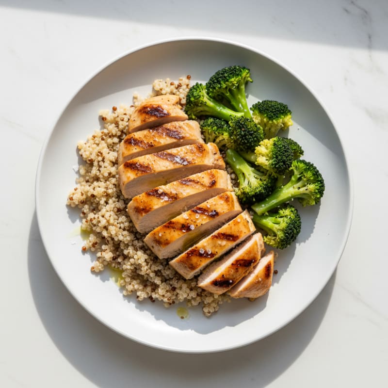 Grilled Chicken Breast with Quinoa and Steamed Broccoli