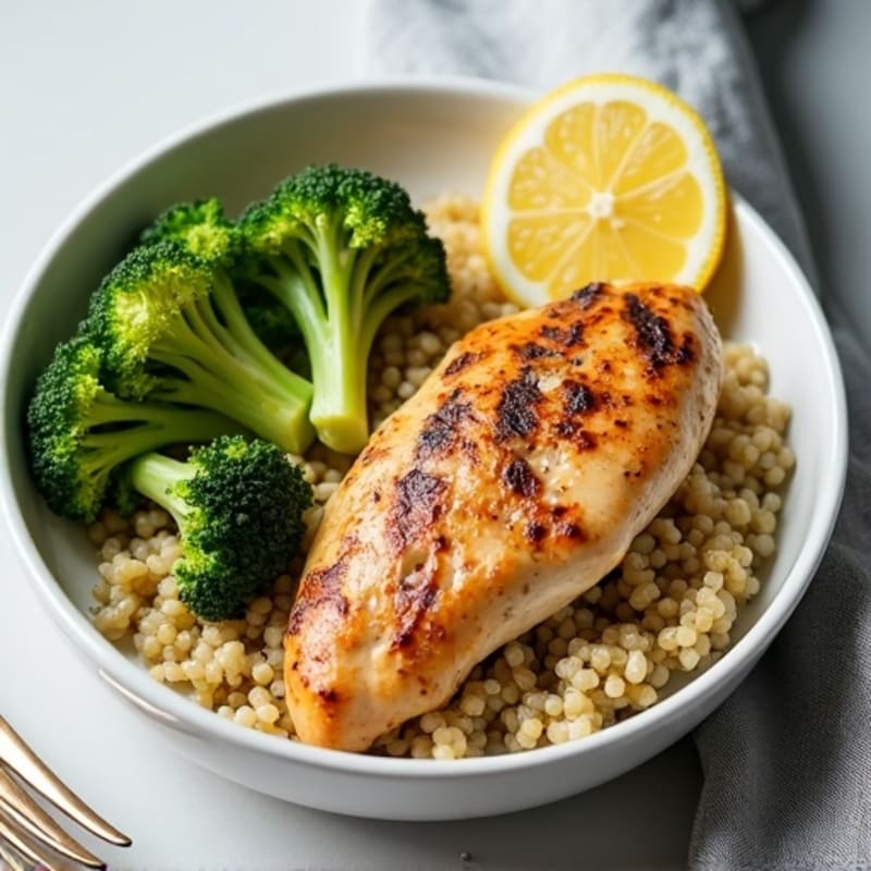 Grilled Chicken Breast with Quinoa and Roasted Broccoli