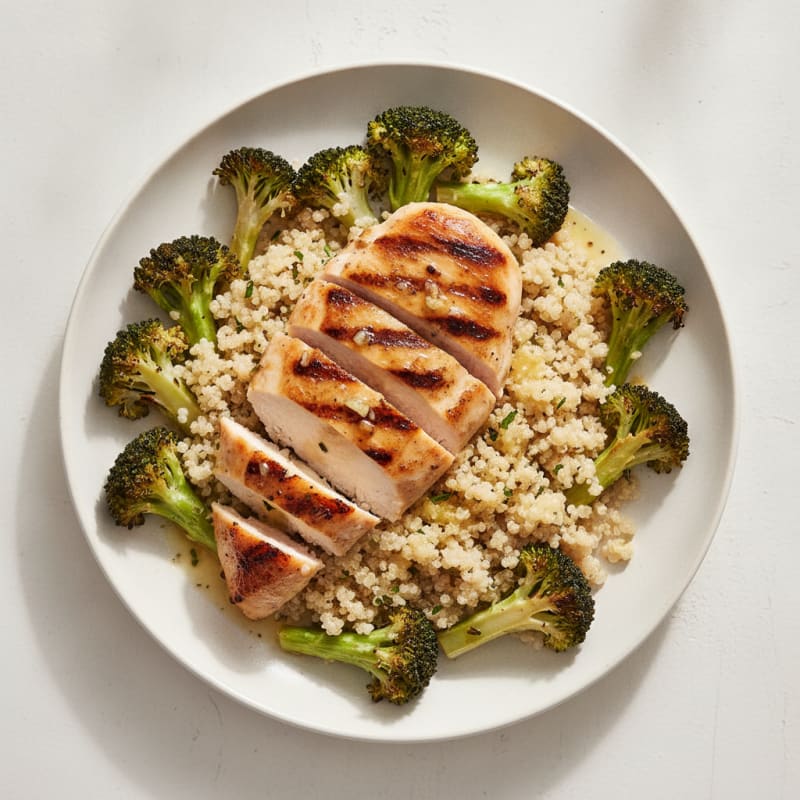 Grilled Chicken Breast with Quinoa and Roasted Broccoli