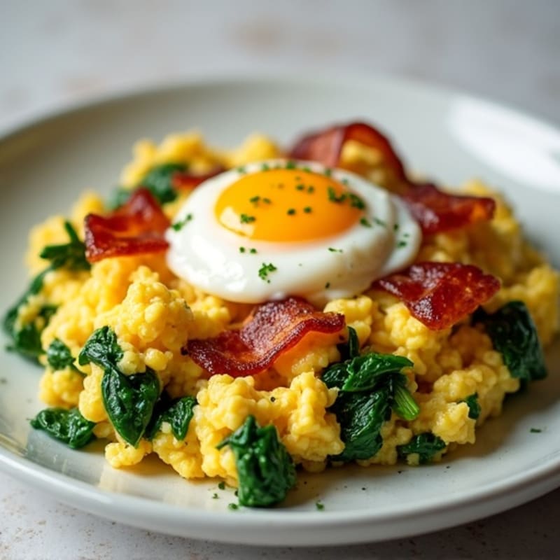Cottage Cheese Egg Scramble with Spinach and Turkey Bacon