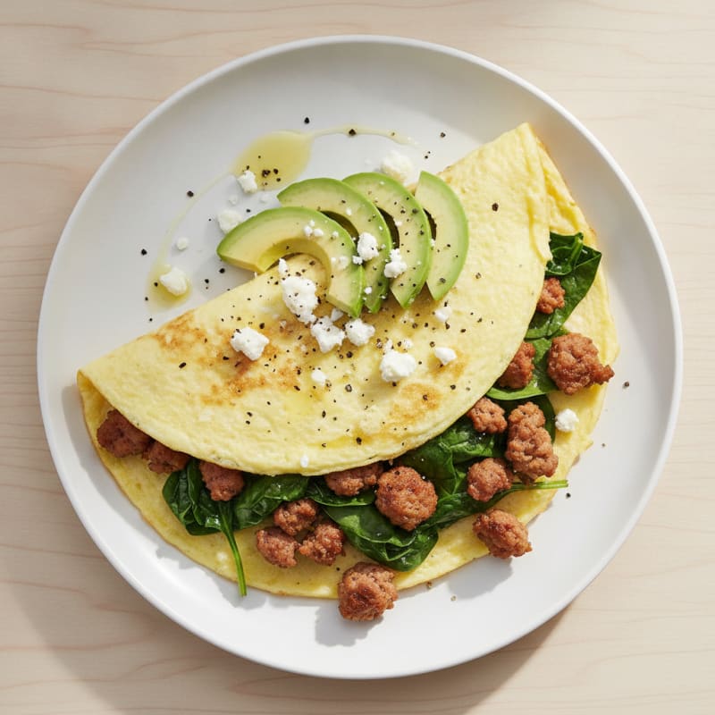 Egg White Spinach Omelette with Turkey Sausage