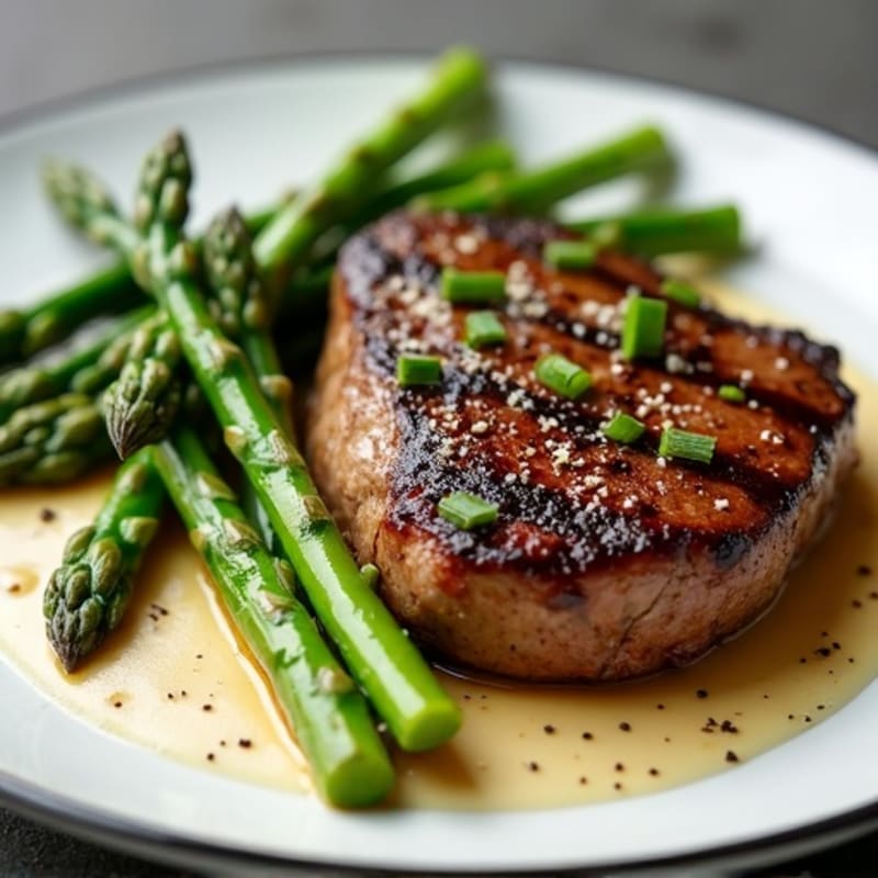 Pan-Seared Steak with Garlic Roasted Asparagus