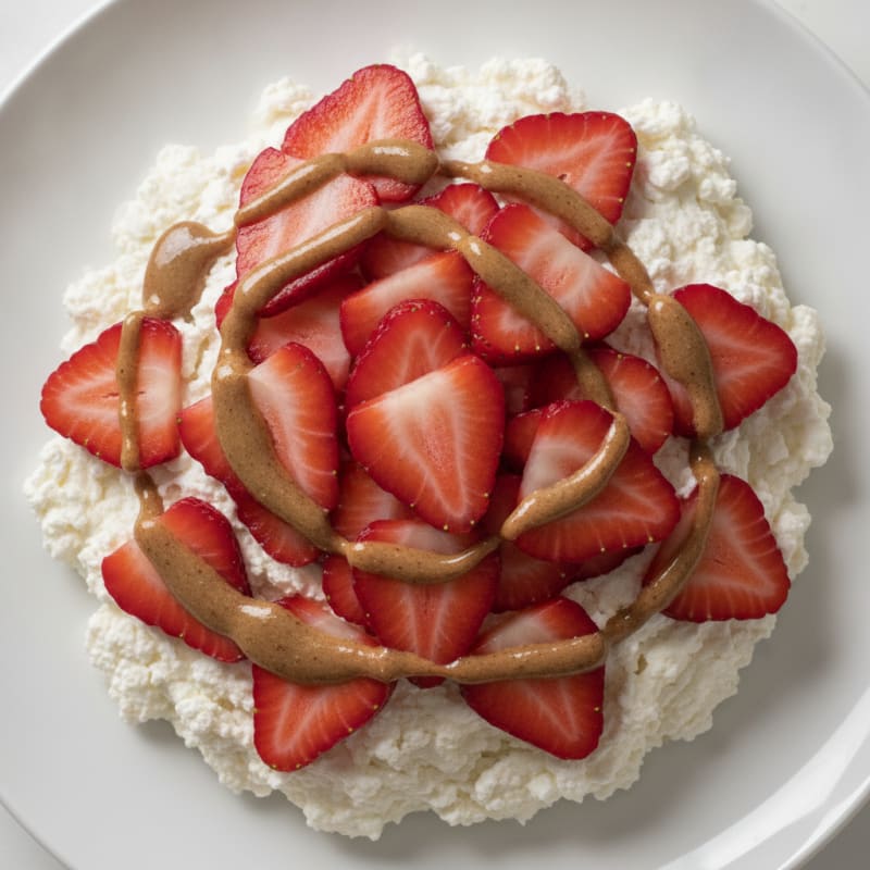 Creamy Cottage Cheese Protein Mousse with Sliced Strawberries