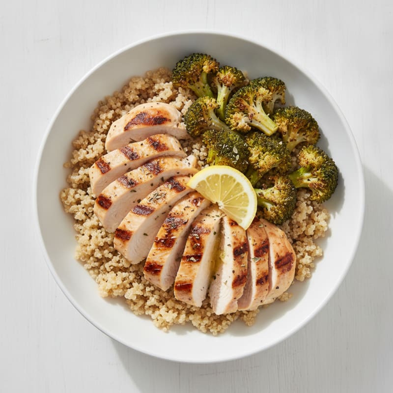 Grilled Chicken and Quinoa Power Bowl with Roasted Broccoli