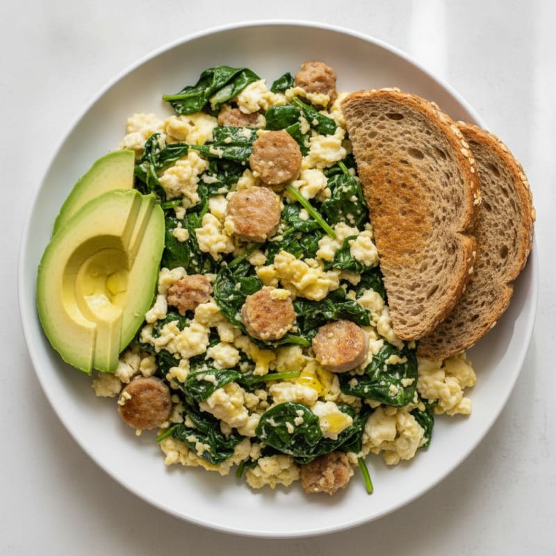 Egg White and Turkey Sausage Scramble with Spinach