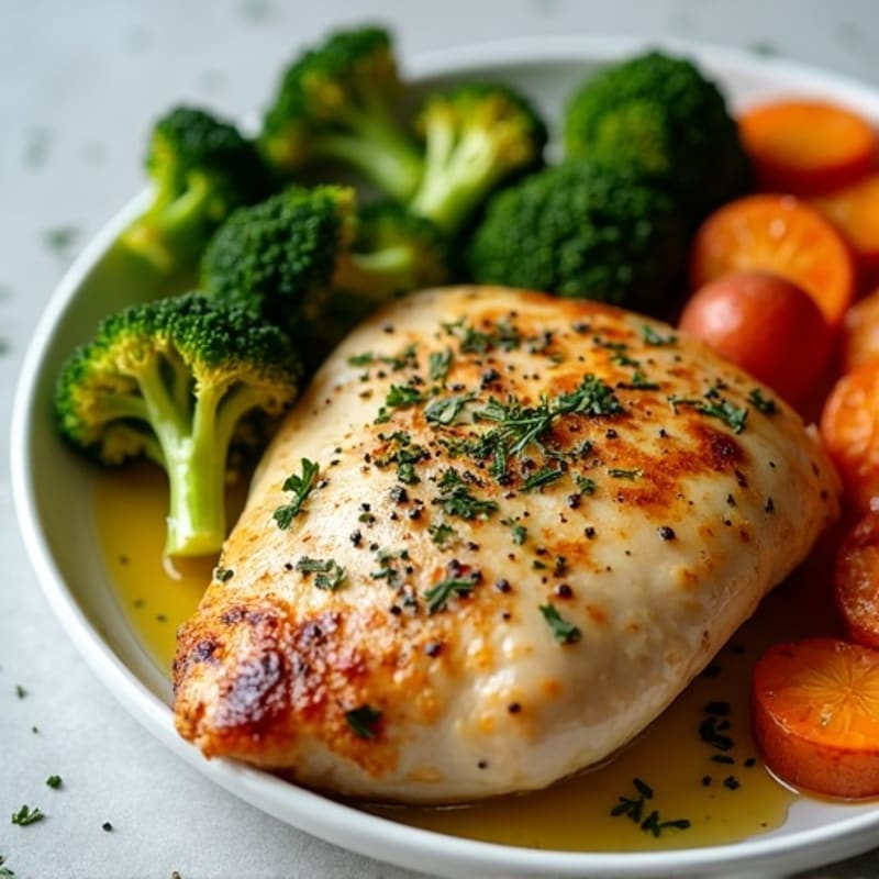 Sheet Pan Garlic Herb Chicken with Roasted Broccoli and Sweet Potato