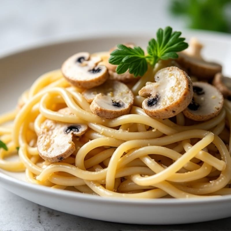 Creamy Garlic-Truffle Mushroom Linguine