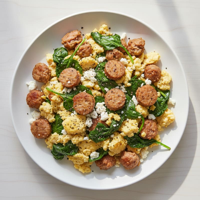 Egg White and Turkey Sausage Scramble with Spinach and Feta
