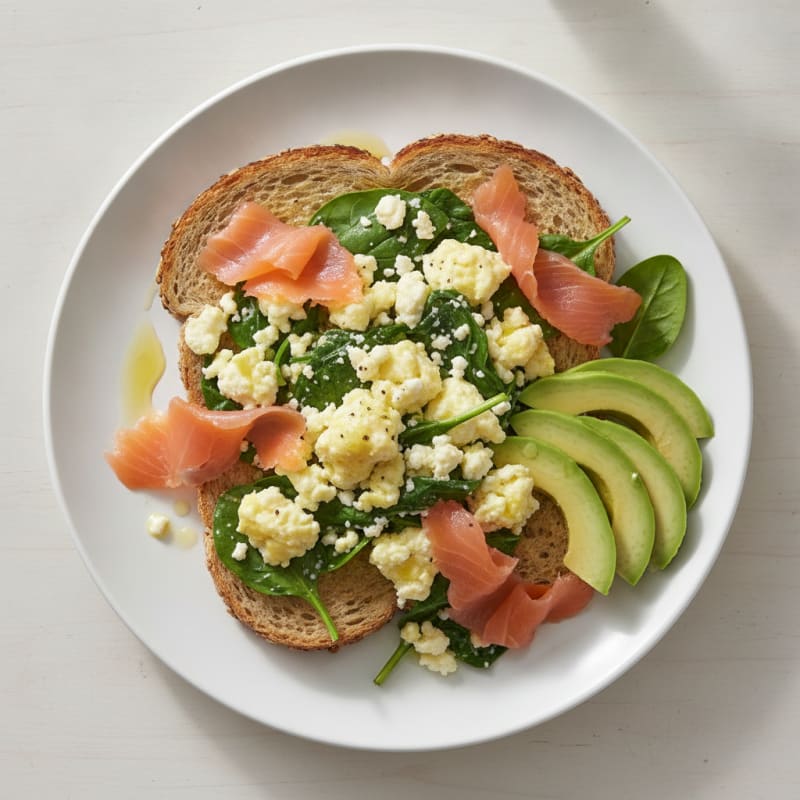 Cottage Cheese Scramble with Spinach and Smoked Salmon