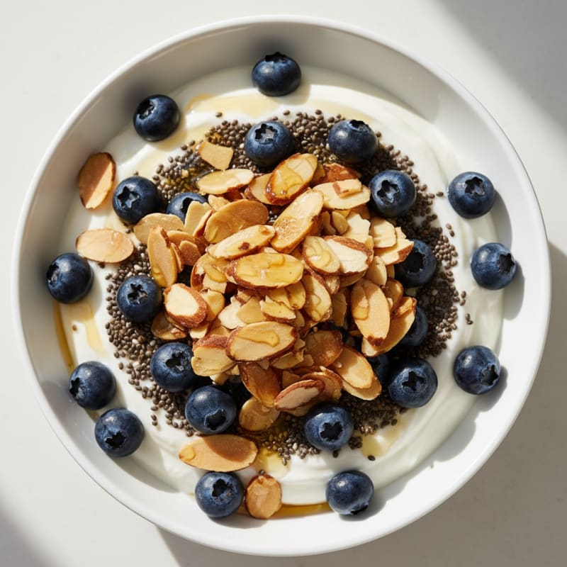Creamy Greek Yogurt Parfait with Chia Seeds and Sliced Almonds