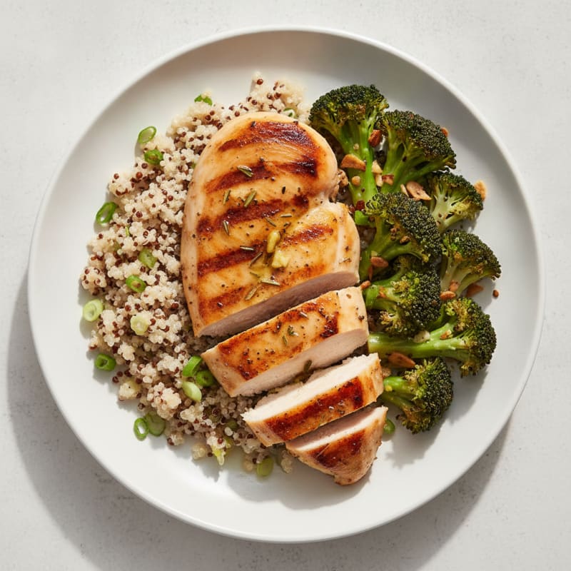 Grilled Chicken Breast with Quinoa and Steamed Broccoli
