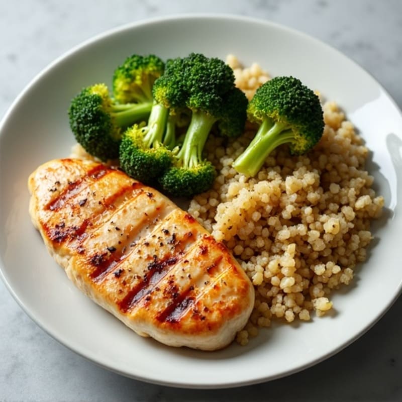 Grilled Chicken Breast with Quinoa and Roasted Broccoli