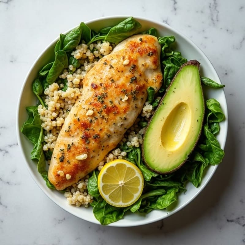 Lemon Herb Roasted Chicken and Quinoa Bowl with Fresh Greens