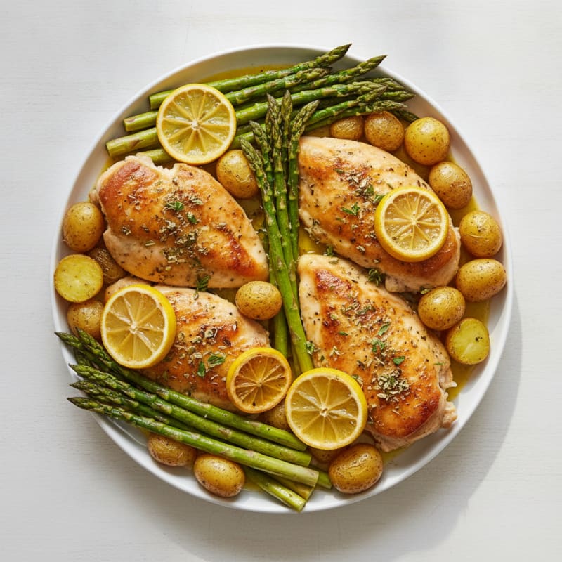 Lemon Herb Roasted Chicken with Asparagus