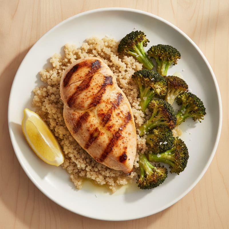 Grilled Chicken Breast with Quinoa and Roasted Broccoli
