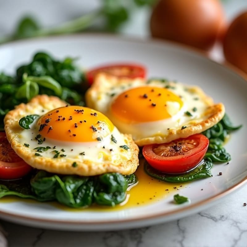 Fluffy Baked Eggs with Fresh Spinach and Roasted Tomatoes