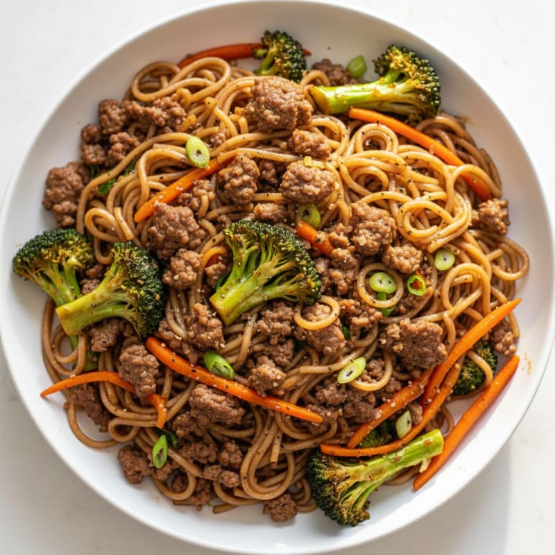 Ginger-Garlic Ground Beef and Noodle Stir-Fry