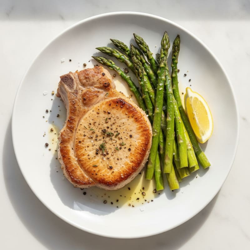 Pan-Seared Pork Chop with Roasted Asparagus