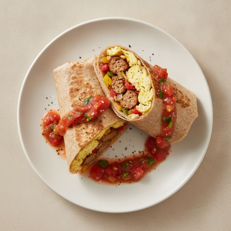 Sausage and Egg Breakfast Burrito with Salsa