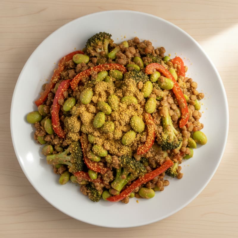 Creamy Lentil and Vegetable Stir Fry with Edamame
