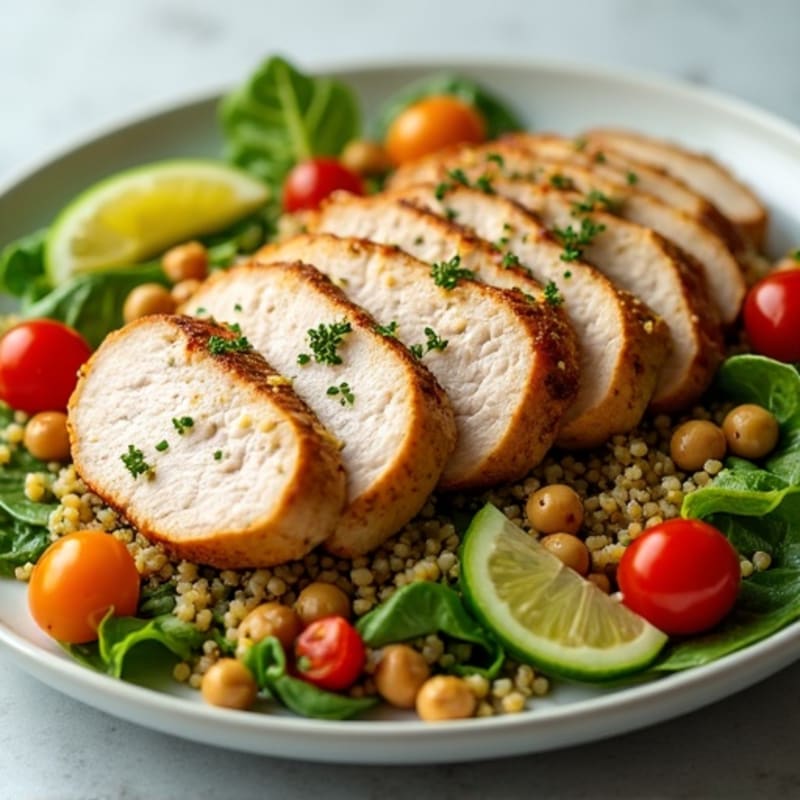 Grilled Turkey Breast Salad with Quinoa and Crunchy Chickpeas