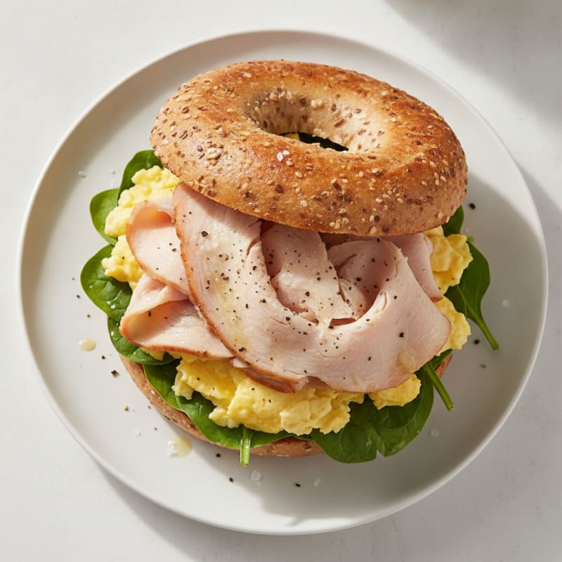 Turkey Breast and Egg Bagel Sandwich
