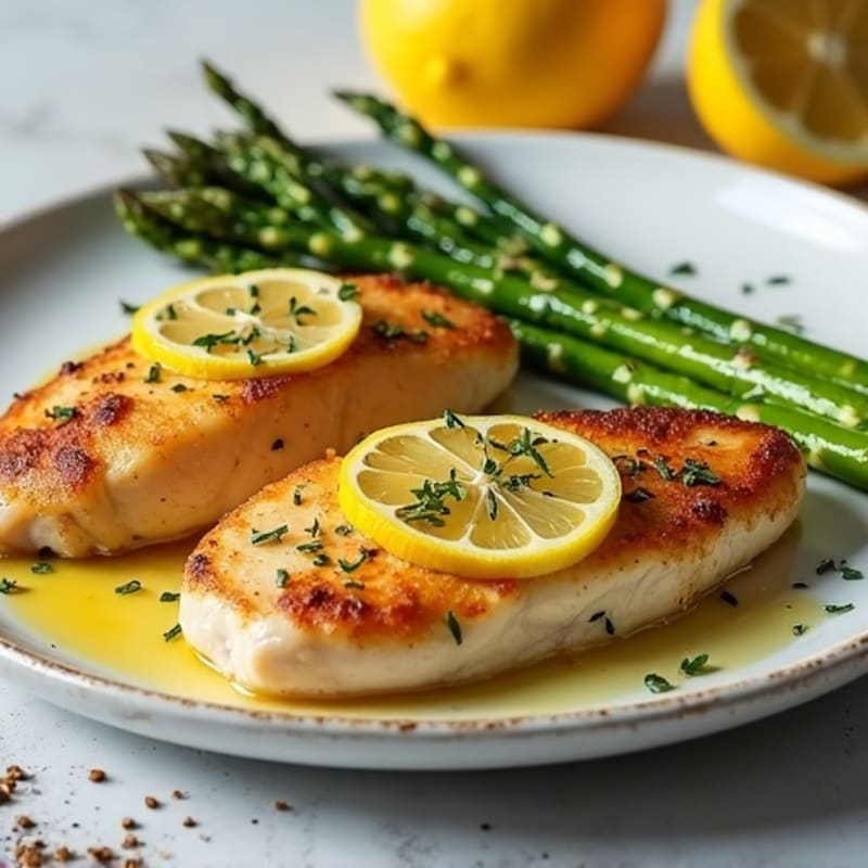 Lemon Garlic Pan-Seared Chicken with Roasted Asparagus