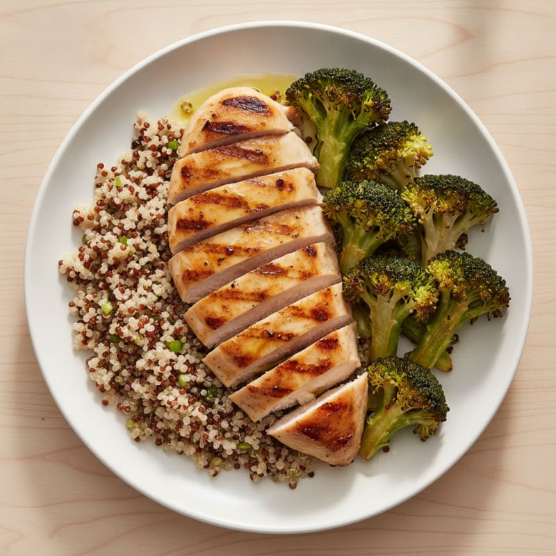 Grilled Chicken Breast with Quinoa and Roasted Broccoli